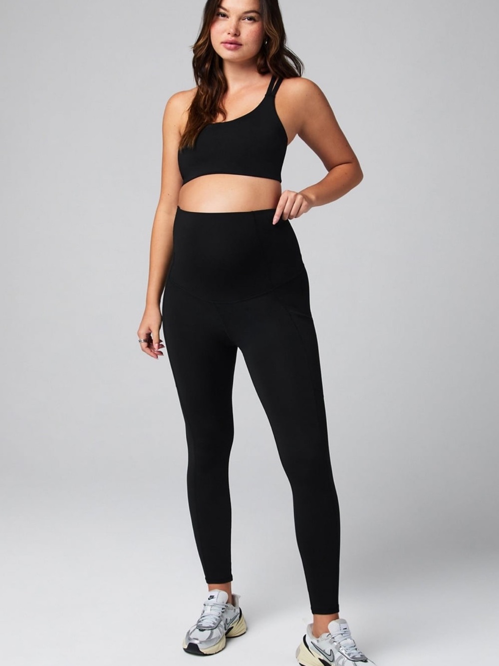 Fabletics black brushed Pureluxe‎ High Waisted Maternity Leggings in large short